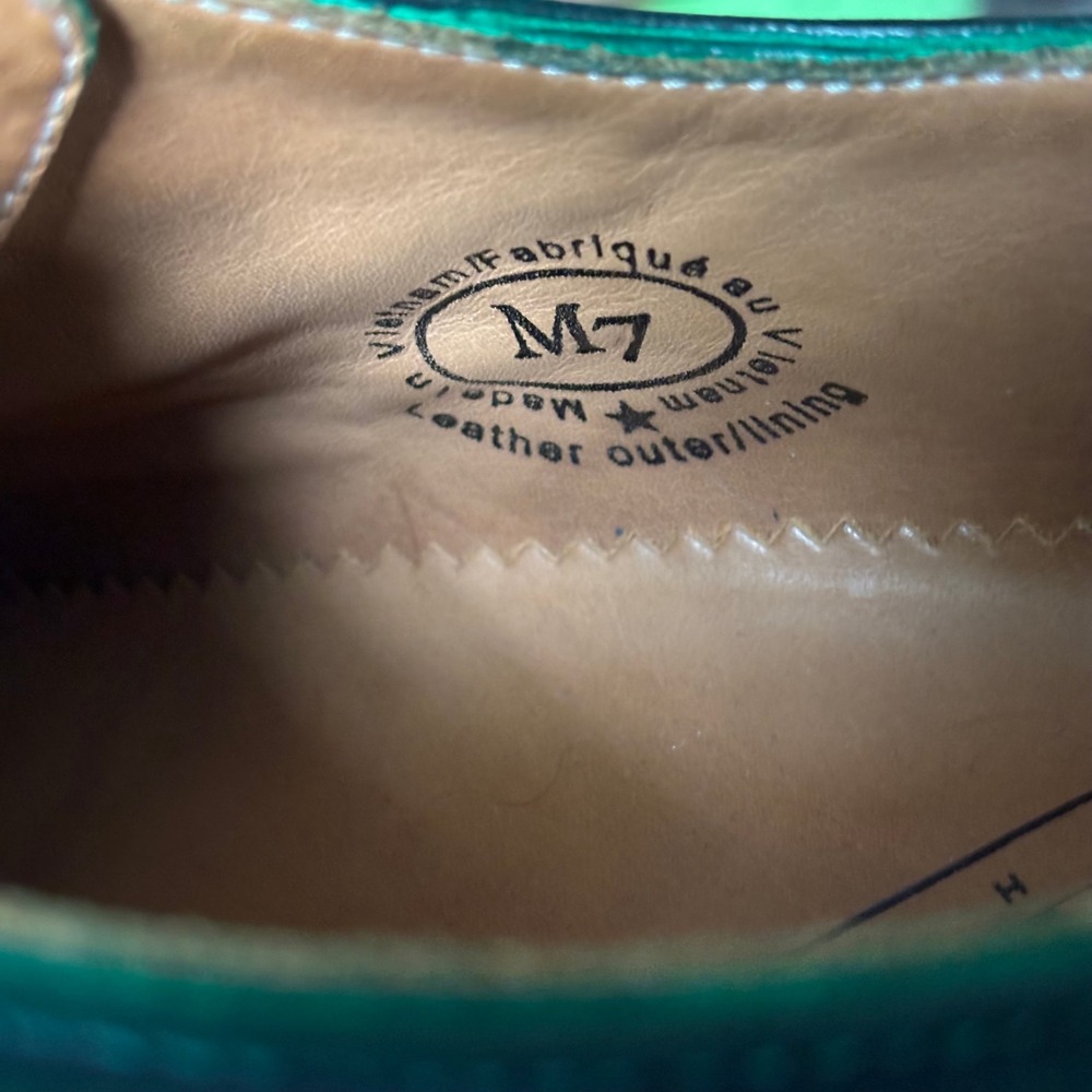 John Fluevog Moneymaker Lace Up Derby Shoes Size 7 Green Hand Painted Leather - Picture 8 of 10